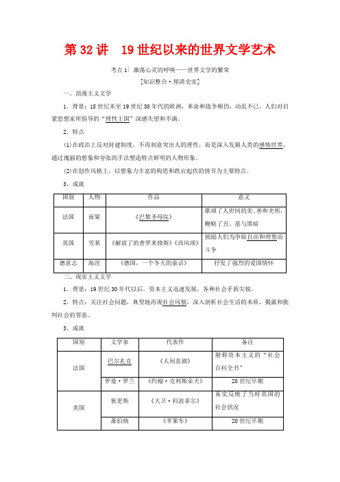 高考历史模块3第十四单元近代以来中外科技与文艺的发展历程第32讲19世纪以来的世界文学艺术