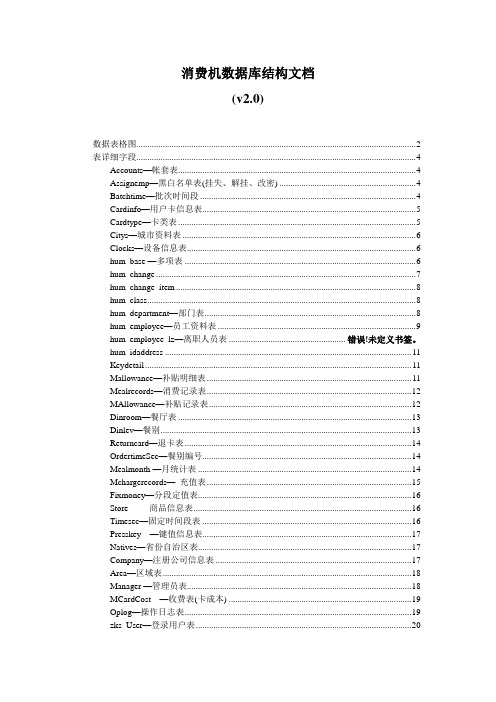 中控消费软件数据库表结构综述