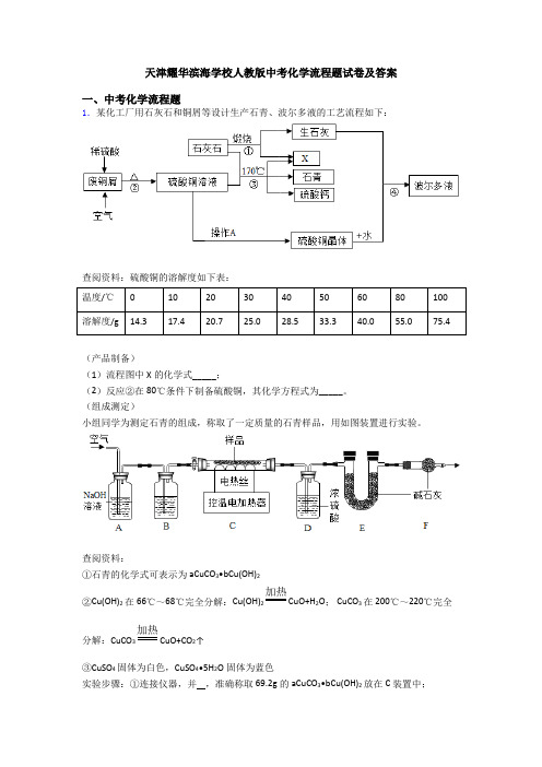 天津耀华滨海学校人教版中考化学流程题试卷及答案