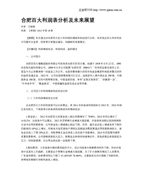 合肥百大利润表分析及未来展望