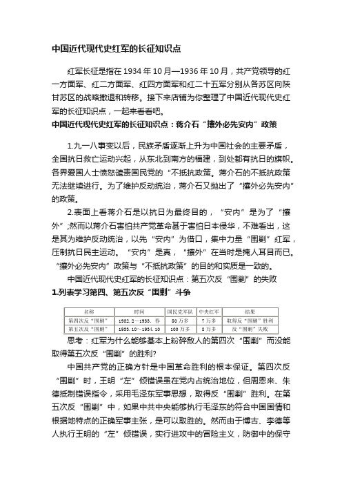 中国近代现代史红军的长征知识点