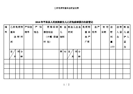 乙肝免疫球蛋白注射登记表