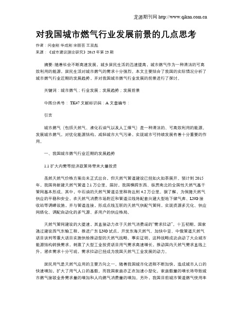 对我国城市燃气行业发展前景的几点思考
