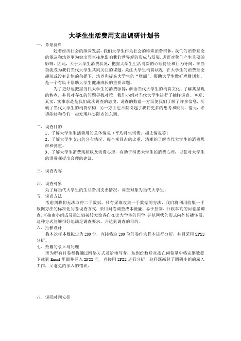 大学生生活费用支出调研计划书