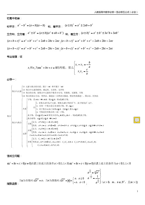 人教版高中数学必修1至必修5公式