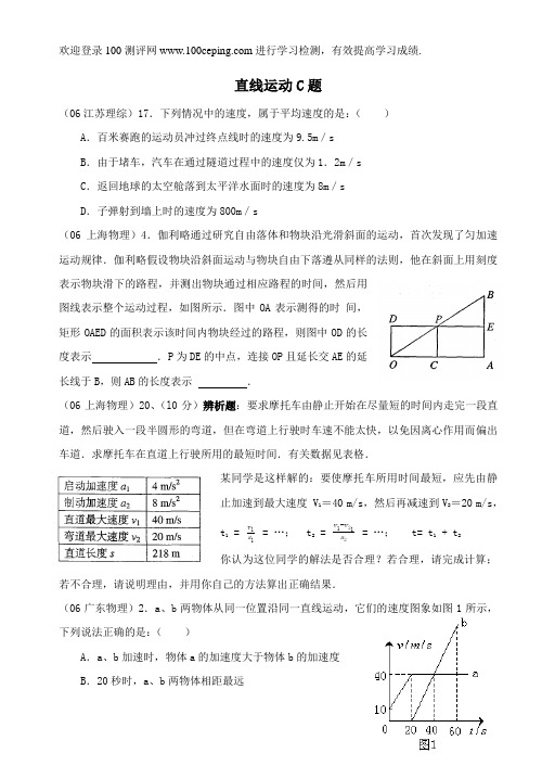100测评网高二物理直线运动复习题(C)