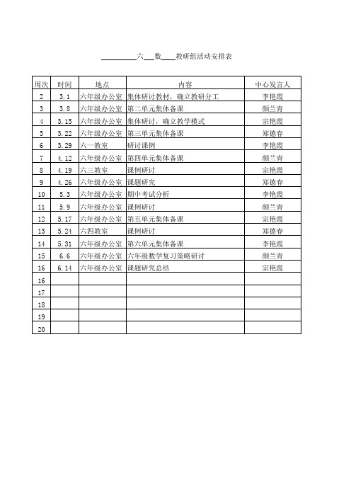 六年级数学组教研活动安排表