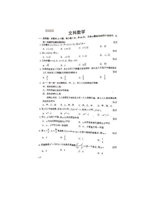 2019年全国II卷高考数学(文科)试题(带答案)