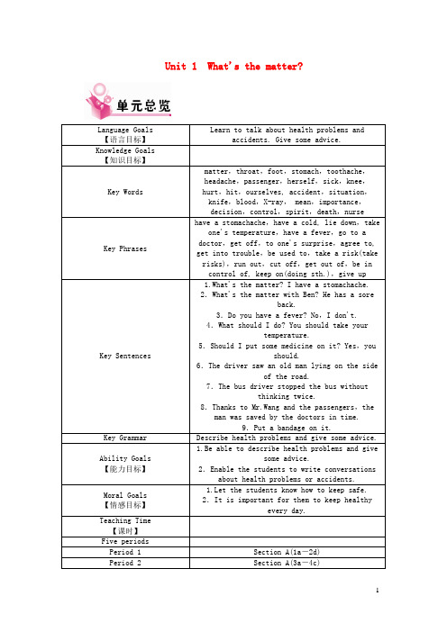 谢家集区第九中学八年级英语下册Unit1What'sthematter单元教材分析新版人教新目标版