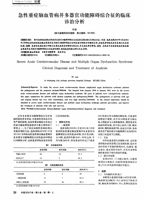 急性重症脑血管病并多器官功能障碍综合征的临床诊治分析