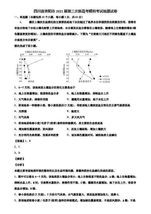 四川省资阳市2021届第三次新高考模拟考试地理试卷含解析