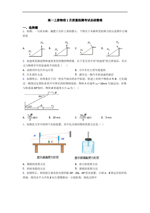 高一上册物理1月质量检测考试总结整理