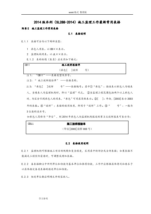 SL288_2014水利工程施工监理规范全套表格