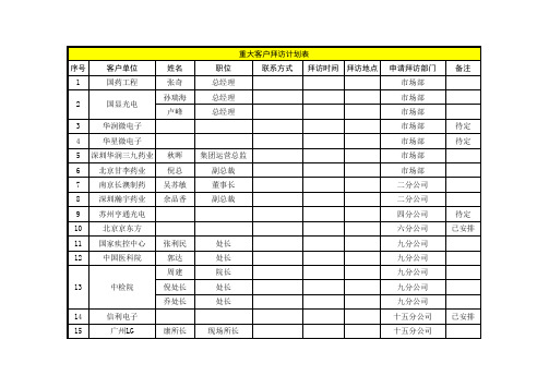 大客户拜访计划表