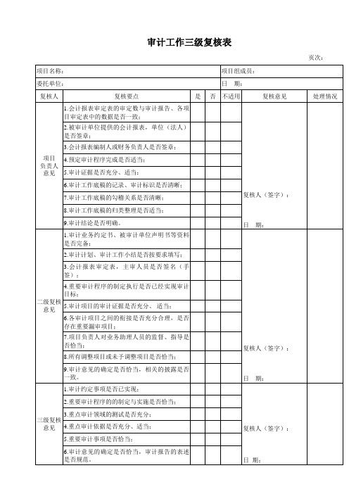 审计计划、审计小结、三级复核--空白表