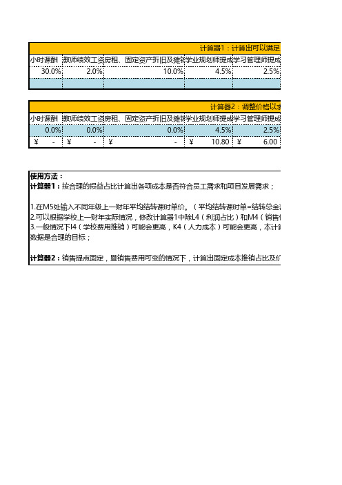 培训机构课酬、薪酬 定价计算器