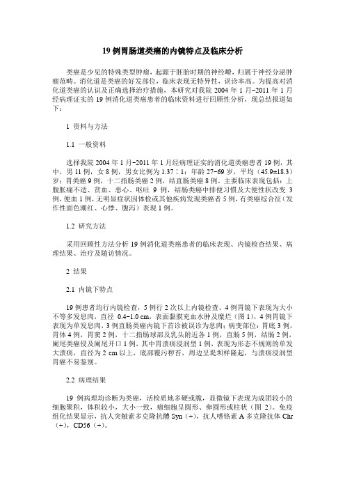 19例胃肠道类癌的内镜特点及临床分析