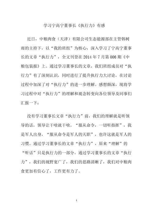 读宁高宁董事长《执行力》有感