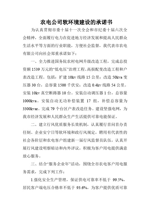 农电公司软环境建设的承诺书