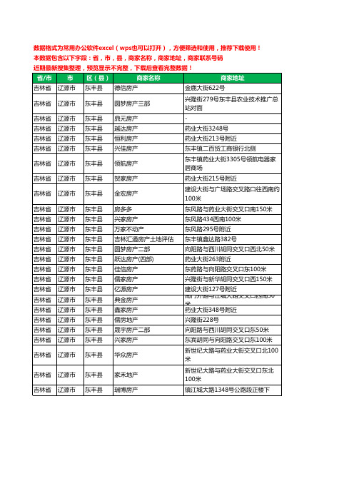 2020新版吉林省辽源市东丰县房屋中介工商企业公司商家名录名单联系电话号码地址大全26家