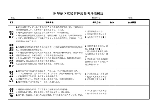 医院病区感染管理质量考评表模版