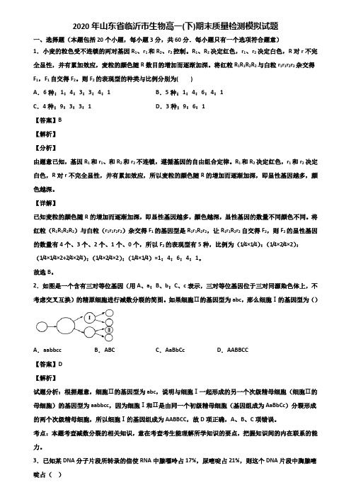 2020年山东省临沂市生物高一(下)期末质量检测模拟试题含解析
