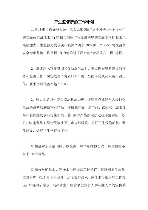 2020年卫生监督所的工作计划