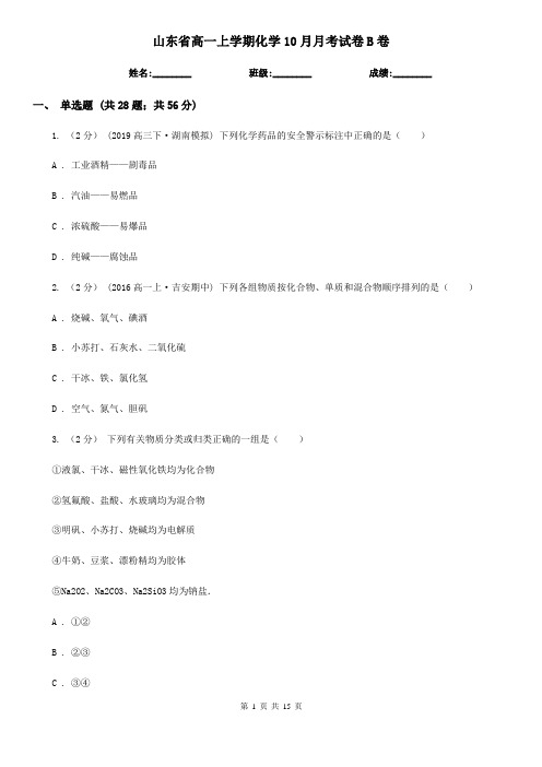山东省高一上学期化学10月月考试卷B卷
