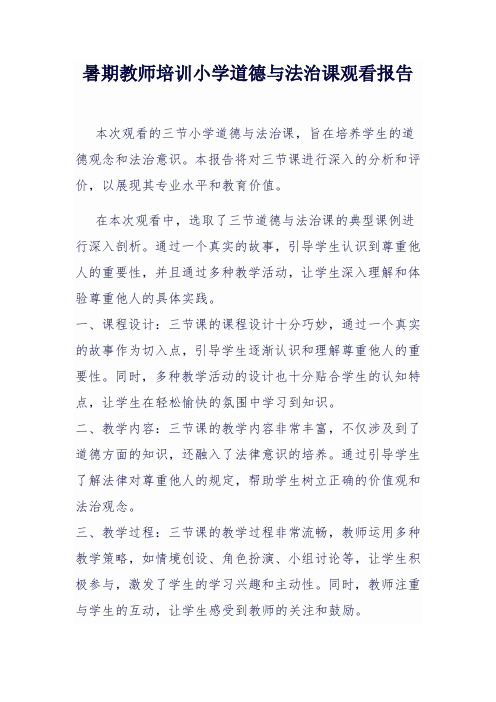 暑期教师培训小学道德与法治课观看报告
