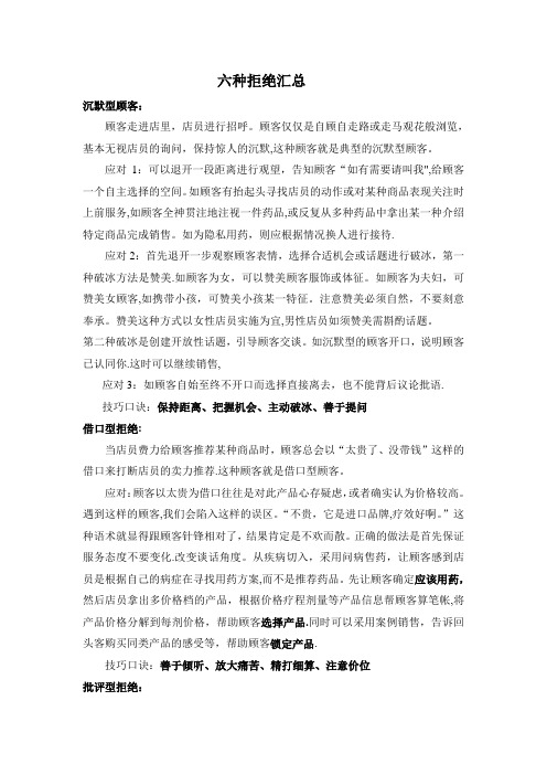 六种类型顾客拒绝的应对