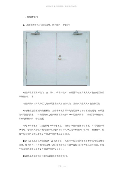 防火门设置场所汇总
