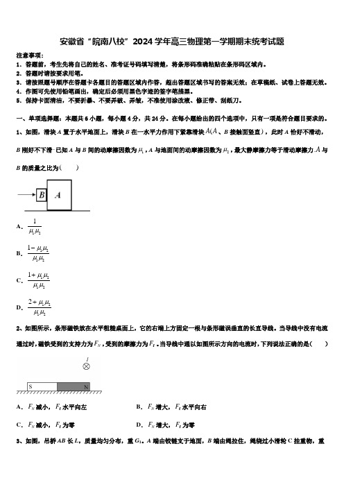 安徽省“皖南八校”2024学年高三物理第一学期期末统考试题含解析