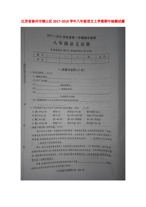 江苏省徐州市铜山区2017-2018学年八年级语文上学期期中抽测试题(扫描版) 新人教版