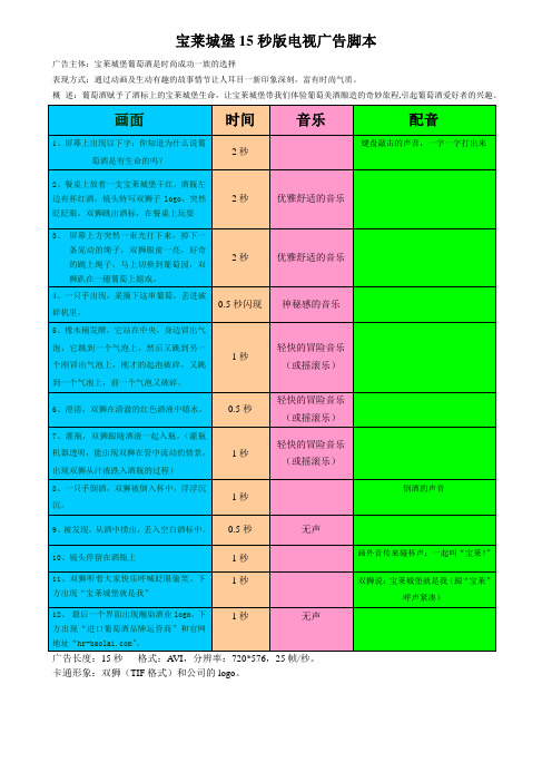 红酒15秒电视广告脚本