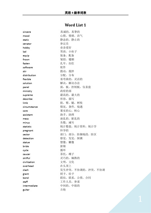 英语4级单词表CET4(PDF版)