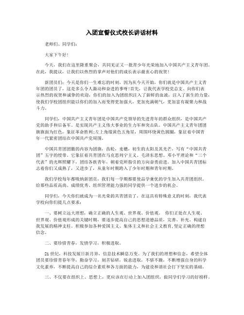 入团宣誓仪式校长讲话材料