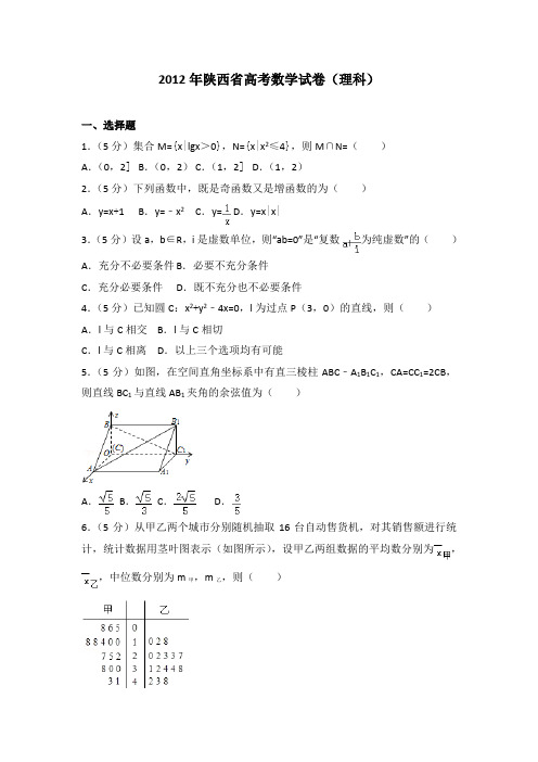 2012年陕西省高考数学试卷(理科)附送答案