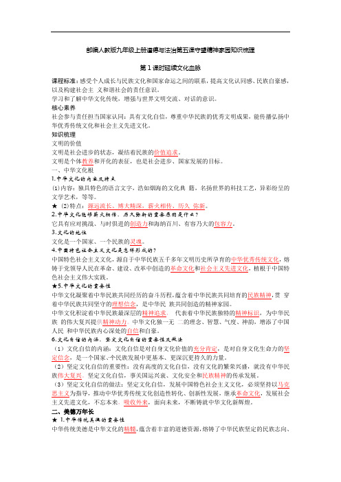 部编人教版九年级上册道德与法治第五课守望精神家园知识梳理