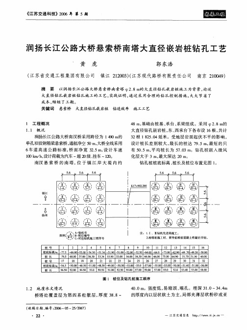 润扬长江公路大桥悬索桥南塔大直径嵌岩桩钻孔工艺