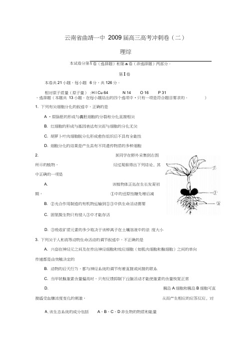 云南省曲靖一中2009届高三高考冲刺卷(二)理综