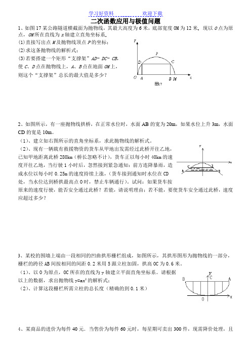 中考数学二次函数实际应用与极值含答案