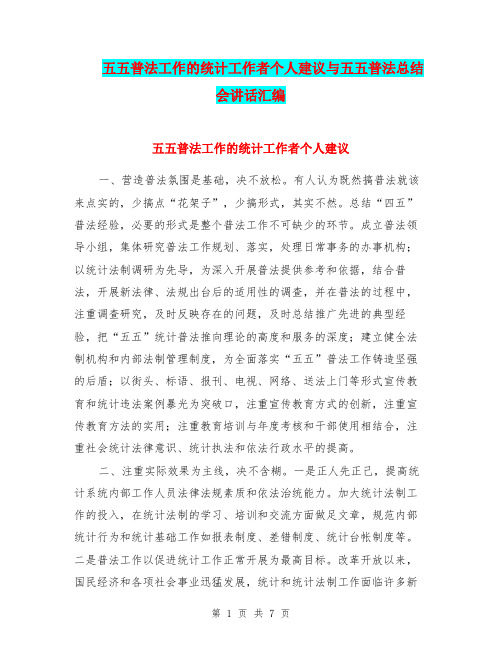 五五普法工作的统计工作者个人建议与五五普法总结会讲话汇编