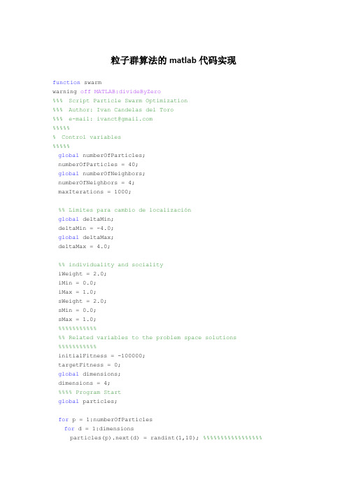 粒子群算法的matlab代码实现
