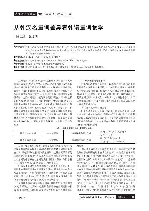 从韩汉名量词差异看韩语量词教学