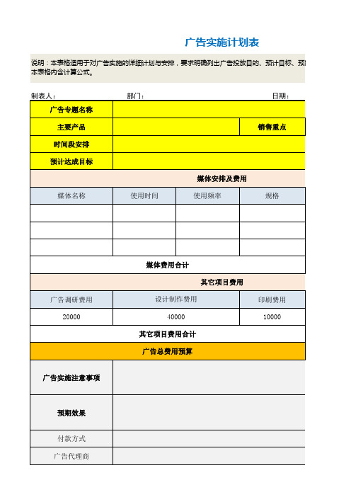 广告实施计划表模版