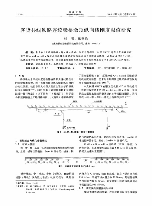 客货共线铁路连续梁桥墩顶纵向线刚度限值研究