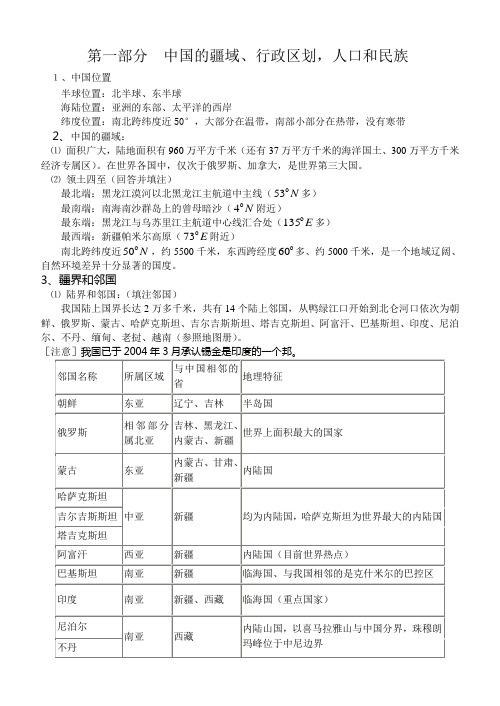 中国的疆域、行政区划和人口、民族(教师用) - 副本