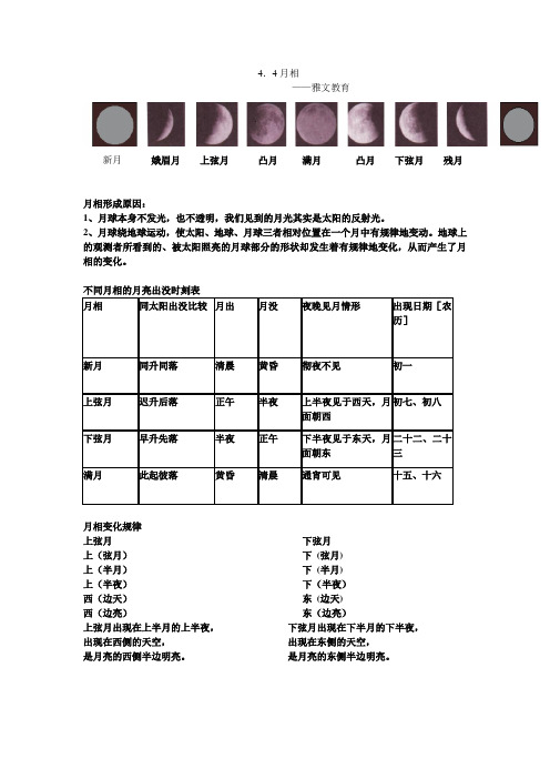 新浙教版七年级下科学4.4月相