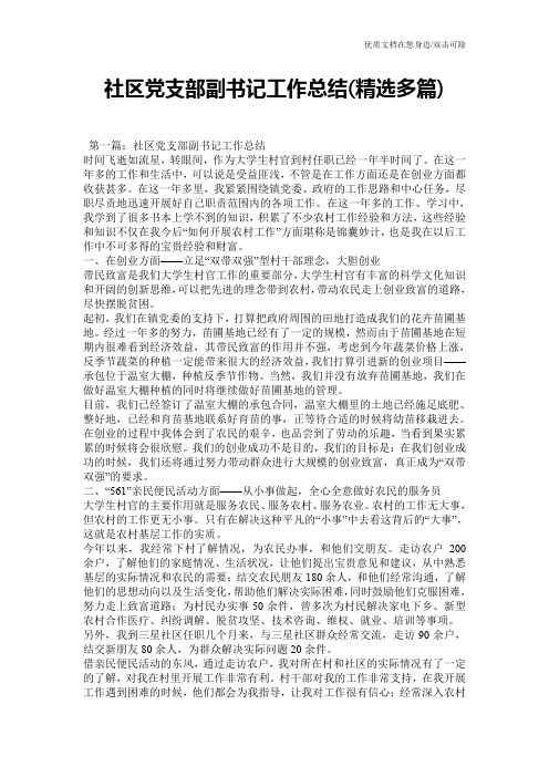 社区党支部副书记工作总结(精选多篇)