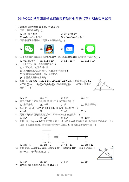 2019-2020学年四川省成都市天府新区七年级(下)期末数学试卷 (含答案解析)